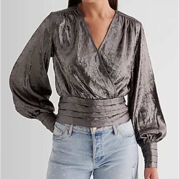 Express Metallic Balloon Sleeve Top - M - NWT - Picture 1 of 7